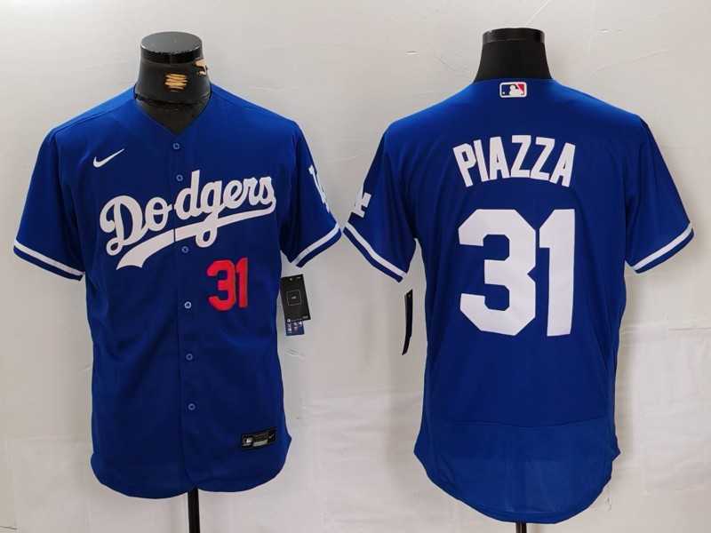 Mens Los Angeles Dodgers #31 Mike Piazza Number Blue Flex Base Stitched Baseball Jersey